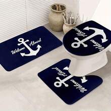 3pcs Nautical Series! High-End Art Anchor Bath Mat, Bath Rug Sets, All-Season Use, Bathroom Mat, U-Shaped Toilet Mat, Toilet Cover, Bathroom Decor, Christmas Halloween Thanksgiving Holiday Gift - 彩色 - 查看 5
