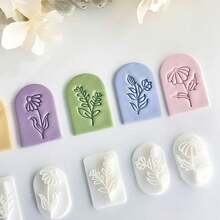 5pcs Spring Series Leaf & Daisy Shape Stamp Molds, Polymer Clay Mold Set, DIY Jewelry Pendant Tools For Clay Art - White - View 4