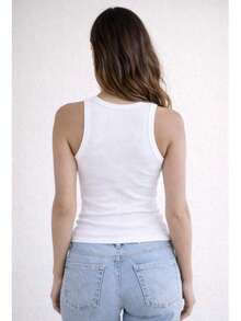 Women's Basic Ribbed Premium Sleeveless Tank Top, Comfortable, Fitted To The Body, Casual, Gym, Everyday, Women's Fashion - 白色 - 查看 3