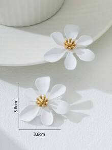 一对夏季度假风白色花朵彩绘耳环，适合女士海滩旅行、日常佩戴、约会、旅行。 - 白色 - 查看 5