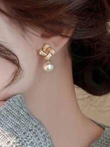 1 Par de Brincos Elegantes com Zircônia Cúbica e Pérola Sintética para Mulheres - Ideal para Casamento, Noivado, Aniversário, Festas e como Presente de Dia dos Namorados - 1# - Ver 6