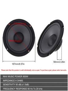 1个4/5/6英寸汽车音响扬声器，600W全频双向扬声器，专为汽车频率设计，超薄中低音升级扬声器 - Trumpet - 查看 8