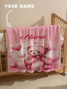 Personalized Text Blanket With Cute Bear Pattern, Newborn Baby Memorial Throw Blanket, Lightweight Milestone Blanket - Multicolor - View 4