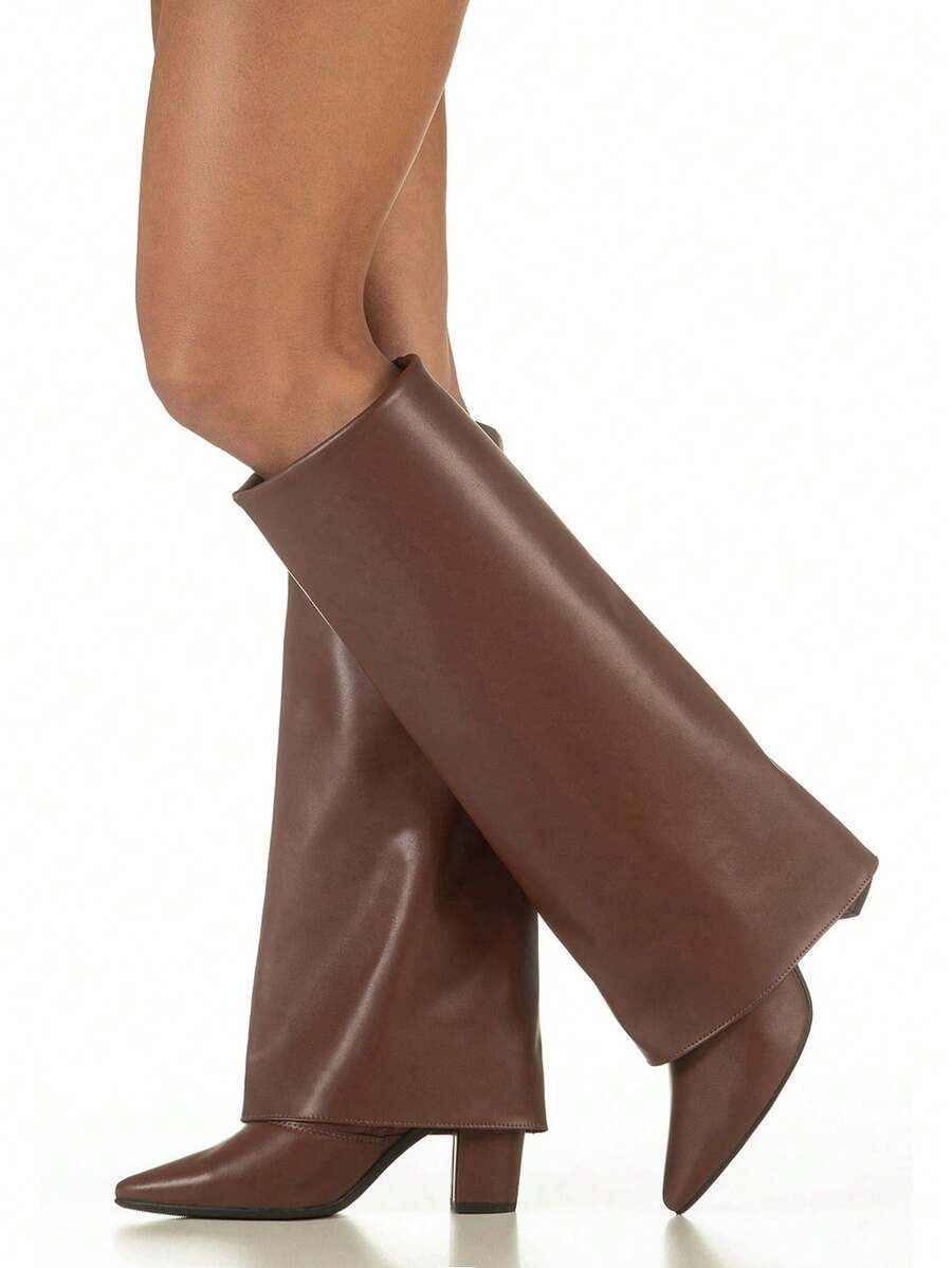 Women's Ankle Boot With High Block Heel And Pointed Toe - Elegant Fashion Style - GiGiL - 鏽棕色 - 查看 1