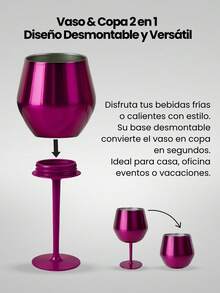 Copa para vino/coctel/jugo/Champán de acero inoxidable, FAB*15, Copa, vaso de acero inoxidable portátil, Copa para café, Bebidas, Champán, Cócteles, Vaso/taza/Copa aislante de colores variados, capacidad 14 Oz/410 ml. - PLATA MORADO - Ver 7
