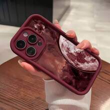 Pintura de cielo rojo, flores, luna y nubes. Esta elegante funda es compatible con Samsung, Apple, VIVO, OPPO, , Transsion, ,  y Honor. Fabricada en silicona TPU, ofrece protección contra golpes y caídas, además de una sensación superior. Es un regalo ideal para familiares, amigos y seres queridos, y una opción perfecta para San Valentín y Año Nuevo. - Burdeos - Ver 2