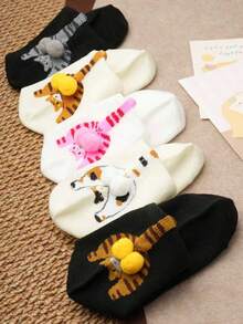 10/5 双装女士可爱趣味猫咪图案中筒袜，适合居家、休闲、运动，是完美的礼物之选，舒适百搭的设计 - 彩色 - 查看 6