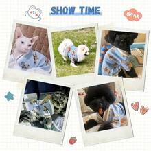 Cartoon Dog & Cat Print Cardigan Sweater, Autumn/Winter Cute Bear & Pet Dog/Cat Full Print Sweater Cardigan For Small/Medium Pets - Baby Blue - View 9
