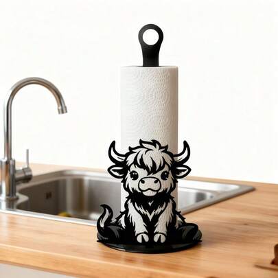 Metal Highland Cow Toilet Paper Holder With Delicate Hollow Iron Construction And Elegant Scroll Outline, Instant Paper Roll Rack For Bathroom And Kitchen, Rustic Style Home Decor With Vintage Farmhouse Charm, Suitable For Bathroom, Dining Table, Bedroom, Living Room, Accent Piece For Cozy Modern Farmhouse Spaces, Durable Iron Craft, Functional Yet Stylish Organizer