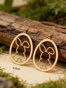 1 par de pendientes de conejo europeos y americanos a la moda, pendientes de conejo redondos exagerados y huecos, adecuados para el uso diario de las mujeres y celebraciones festivas, regalo de Pascua - Amarillo Oro - Ver 4