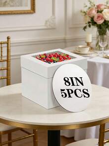 5pcs/Set Cake Boxes With Cake Stands, 2 Packs Disposable Cake Boxes, Cake Carriers, White Bakery Boxes With Window For Cookies, Pies, Cupcakes, Pastries (3 Sizes: 8 Inch, 10 Inch, 12 Inch) - View 15