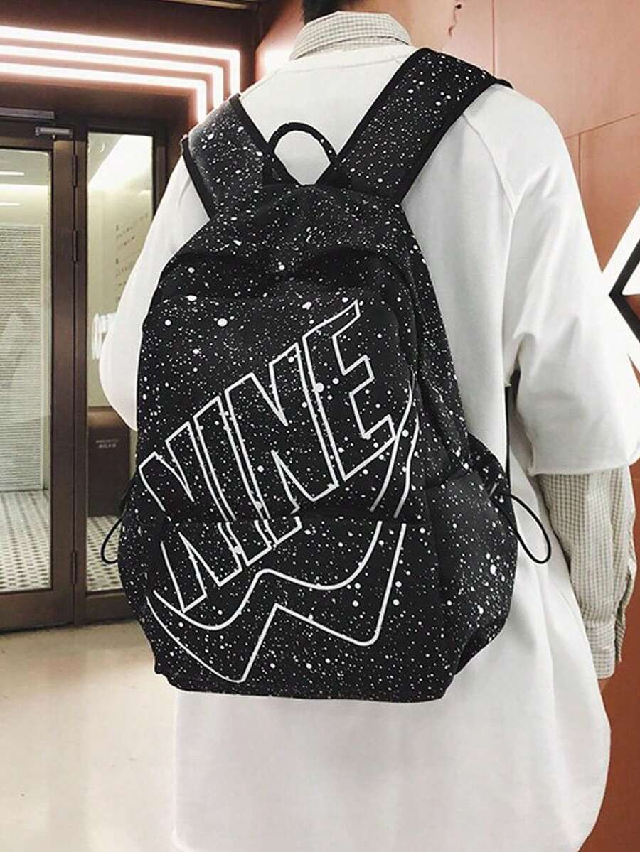 Large Capacity Multi-Pocket Printed Backpack, Suitable For Male Middle School Students And Travel, Camping, Travel Bags - Black - View 1