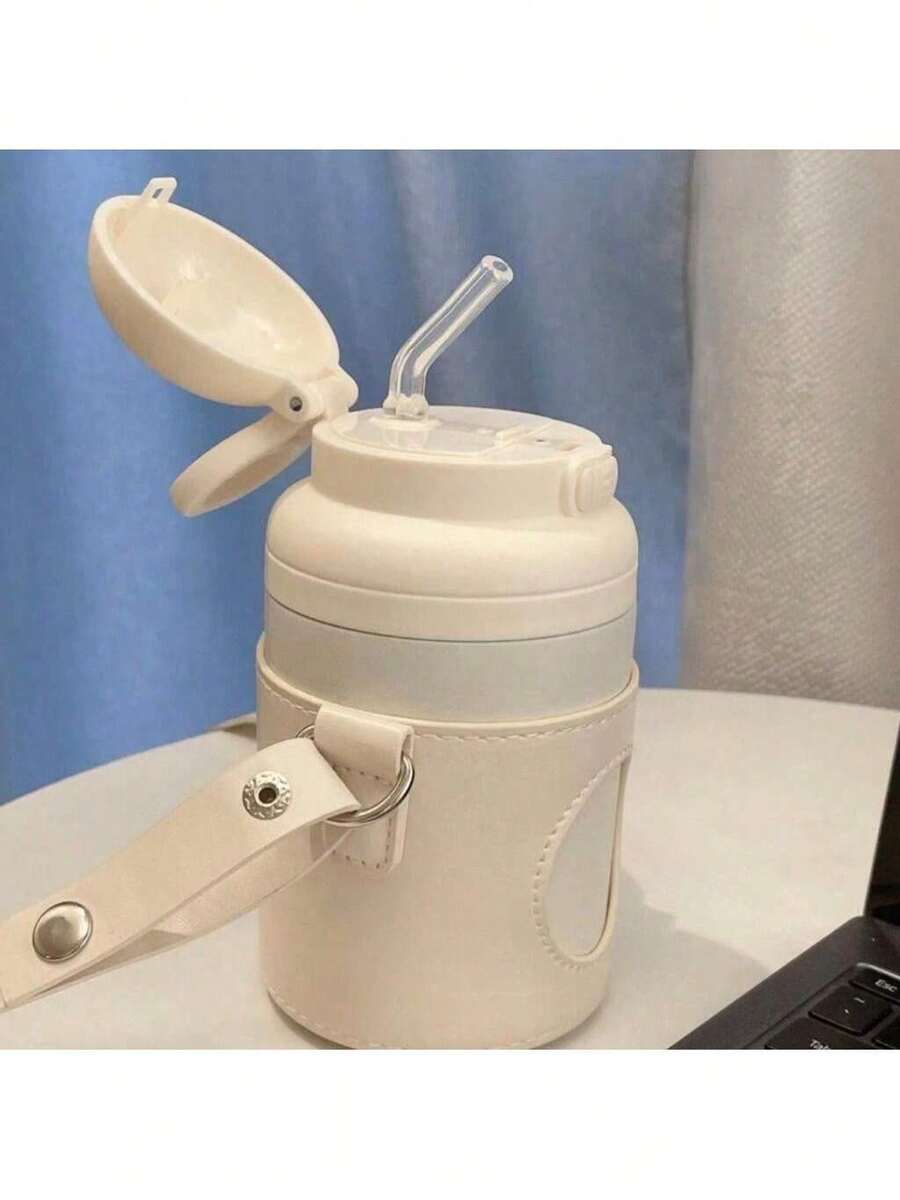 Garrafa De Água Fofa De Alta Capacidade Com 420ml com canudo e laço - Branco - Visão 1