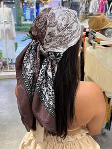 [90cmx90cm Satin Scarves]Large Satin Scarf 90cm X 90cm Satin Head Bandana - 淡紫色 - 查看 3