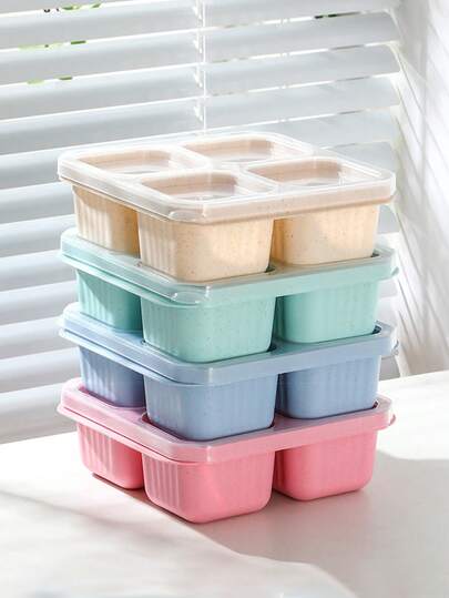 1/2 Pc Square Divided Lunch Box With Lid, Food Storage Container With 4 Snack And Nut Compartments, Covered Dry Fruit Tray. Suitable For Back To School, Classroom, University, Office, Camping And Picnic, School Supplies, Kitchen Organizer And Pantry, Kitchen Accessory.