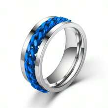 Titanium Stainless Steel Chain Spinner Finger Ring, Men's Black Gold Punk Finger Ring - Prata e Azul - 查看 1