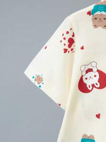 4pcs Girls Lightweight Pajama Set, Girls Short Sleeve Pants Set Casual Homewear, Spring/Summer Bear Print - Multicolor - View 6