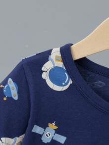 6pcs/Set Boys' Thin Short Sleeve Pants Pajamas, Cartoon Astronaut & Dinosaur Print Casual Homewear Set, Spring/Summer - Multicolor - View 8