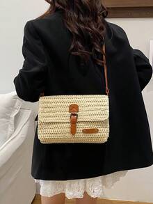 New Fashion Straw Bag, Shoulder Crossbody Bag, Versatile Stylish Straw Saddle Bag For Women - Beige - View 10