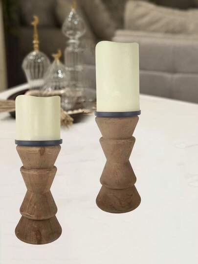 1pc Elegant Pine Wood Candle Holder, Rustic Cylindrical Candle Stand, Suitable For Home Decor, Dining Table, Room, Wedding, Holiday Decoration With Vintage Charm