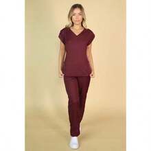 Oxford Women's Surgical Scrub Set, Hospital Pajamas - 紫紅色 - 查看 5