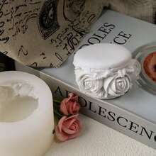 1个玫瑰花和马卡龙造型硅胶蜡烛模具 DIY - 白色 - 查看 4