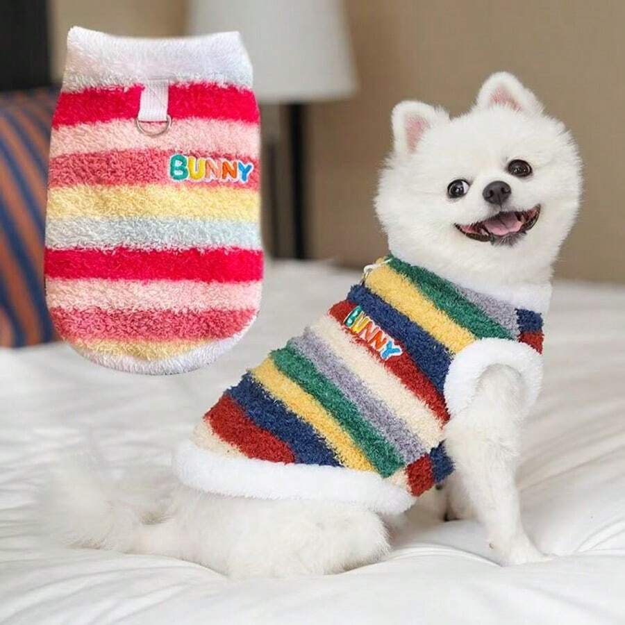 Best-Selling Rainbow Fleece Pet Clothes - Warm Outfit Suitable For Poodle, Cat And Small Dog - Multicolor - View 1