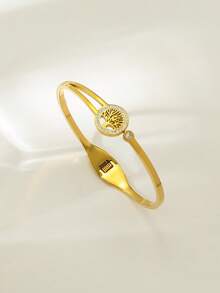 Colección de pulseras elegantes de acero inoxidable dorado - Margarita / Árbol de la Vida / Elementos Florales, pulsera de lujo y versátil - Multicolor - Ver 9