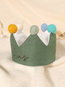 1pc Personalized Embroidered Name Growth Memory Birthday Crown Hat, Solid Color Print, Gift For Baby Boy/Girl, Party/Holiday - Multicolor - View 12