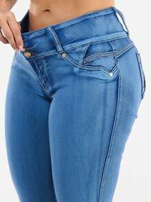 MX JEANS Mid Rise Butt Lifting Rhinestone Blue Jeans - Nhiều màu - Xem 10