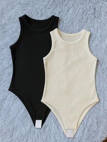 Kit Of 2 Women's Ribbed Tank Top Bodysuits - Fashion 2025 - Black and White 2 - View 1