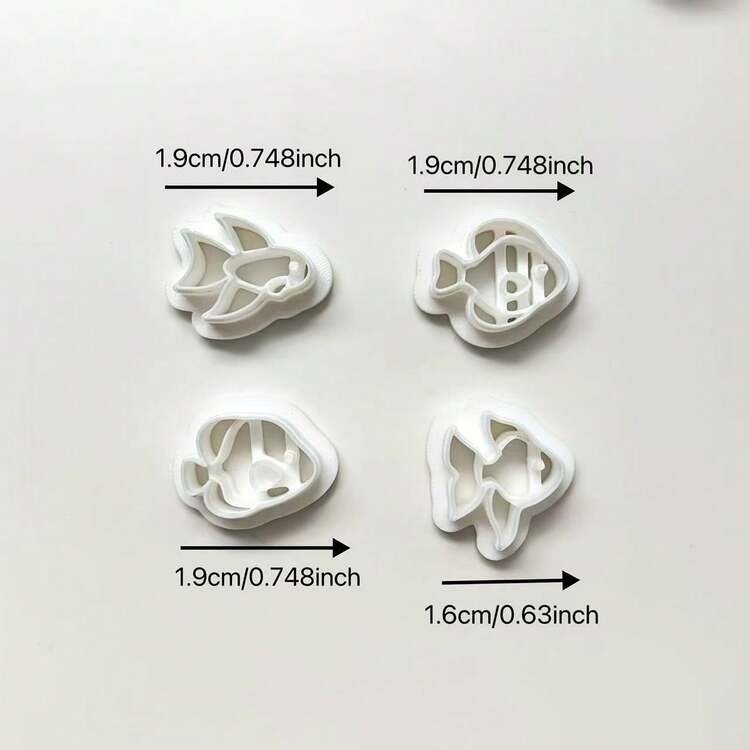4件套波西米亚风鱼形软陶模具 - 精致浮雕图案的软陶瓷首饰制作模具，非常适合制作吊坠、耳环和手工首饰，女士鱼形胸针、鱼形别针、鱼形徽章，软陶首饰模具 - 白色 - 查看 2