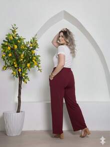 Duna Plus Size Wide-Leg Pants - 酒紅色 - 查看 3