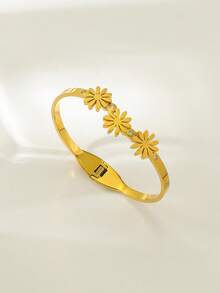 Colección de pulseras elegantes de acero inoxidable dorado - Margarita / Árbol de la Vida / Elementos Florales, pulsera de lujo y versátil - Multicolor - Ver 10