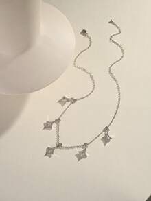 1pc Silver Necklace, Versatile Copper Alloy Cubic Zirconia Pendant, Suitable For Dates, Gatherings, Gifts, And Daily Wear - Silver - View 5