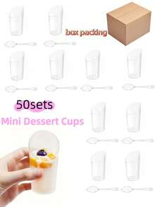 10/20/40/50个装迷你甜点杯，带勺子，小巧倾斜透明塑料杯，适用于布丁、慕斯、果冻、派对、迷你冰淇淋蛋糕、甜点装饰、生日派对、情人节、婚礼派对及其他活动 - 透明 - 查看 17