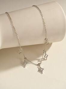 1pc Silver Necklace, Versatile Copper Alloy Cubic Zirconia Pendant, Suitable For Dates, Gatherings, Gifts, And Daily Wear - Silver - View 6