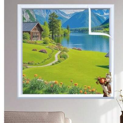 1 pieza Pantalla de ventana anti-mosquitos y anti-insectos para el hogar, red y borde blancos, malla de alta densidad anti-mosquitos, anti-moscas y anti-insectos pequeños, pantalla de ventana autoadhesiva