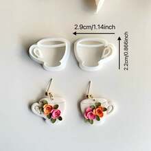 2pcs Polymer Clay Cutter Set, Includes Tea Cup & Teapot Shaped Cutters Suitable For Making Earrings, Dangle Earrings Clay Cutting Molds, Polymer Clay Tools - White - View 2