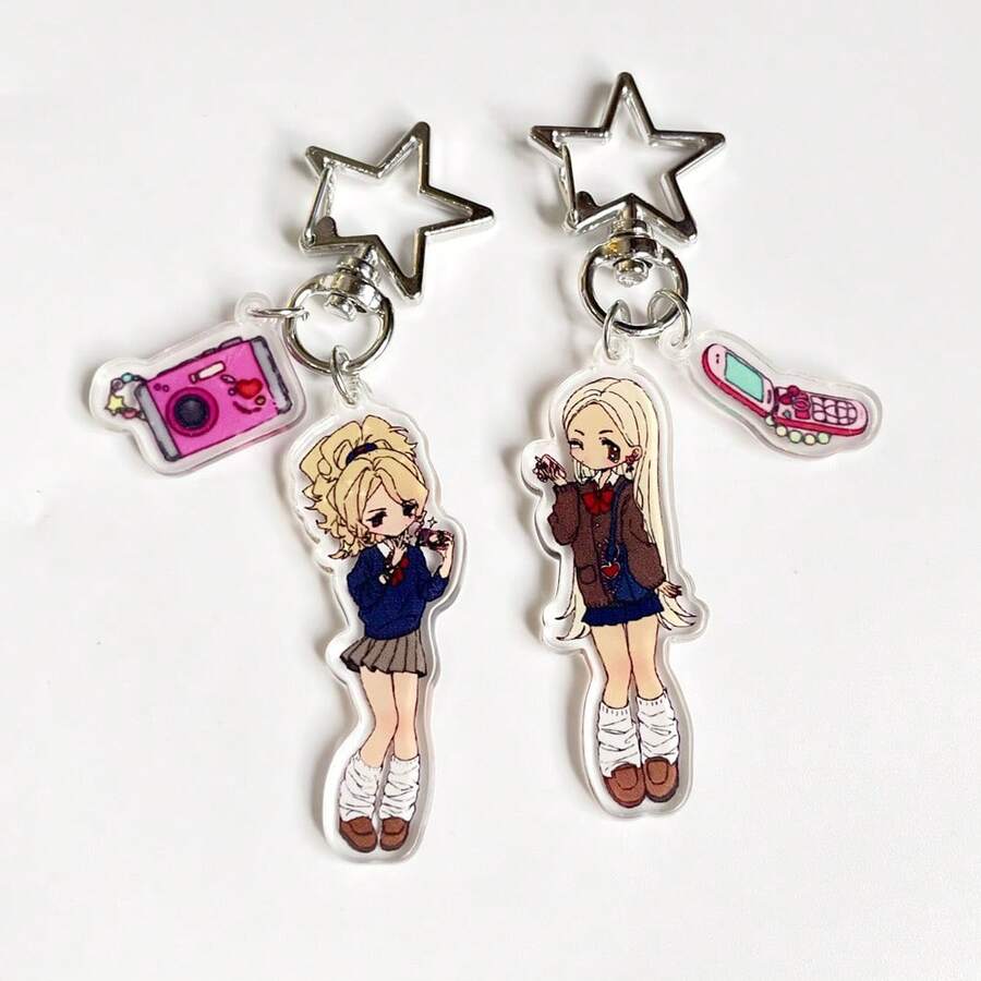 1个原创可爱长发女孩休闲时尚亚克力钥匙扣，适合送给女朋友，也适合派对、学校、公司活动、节日礼物。