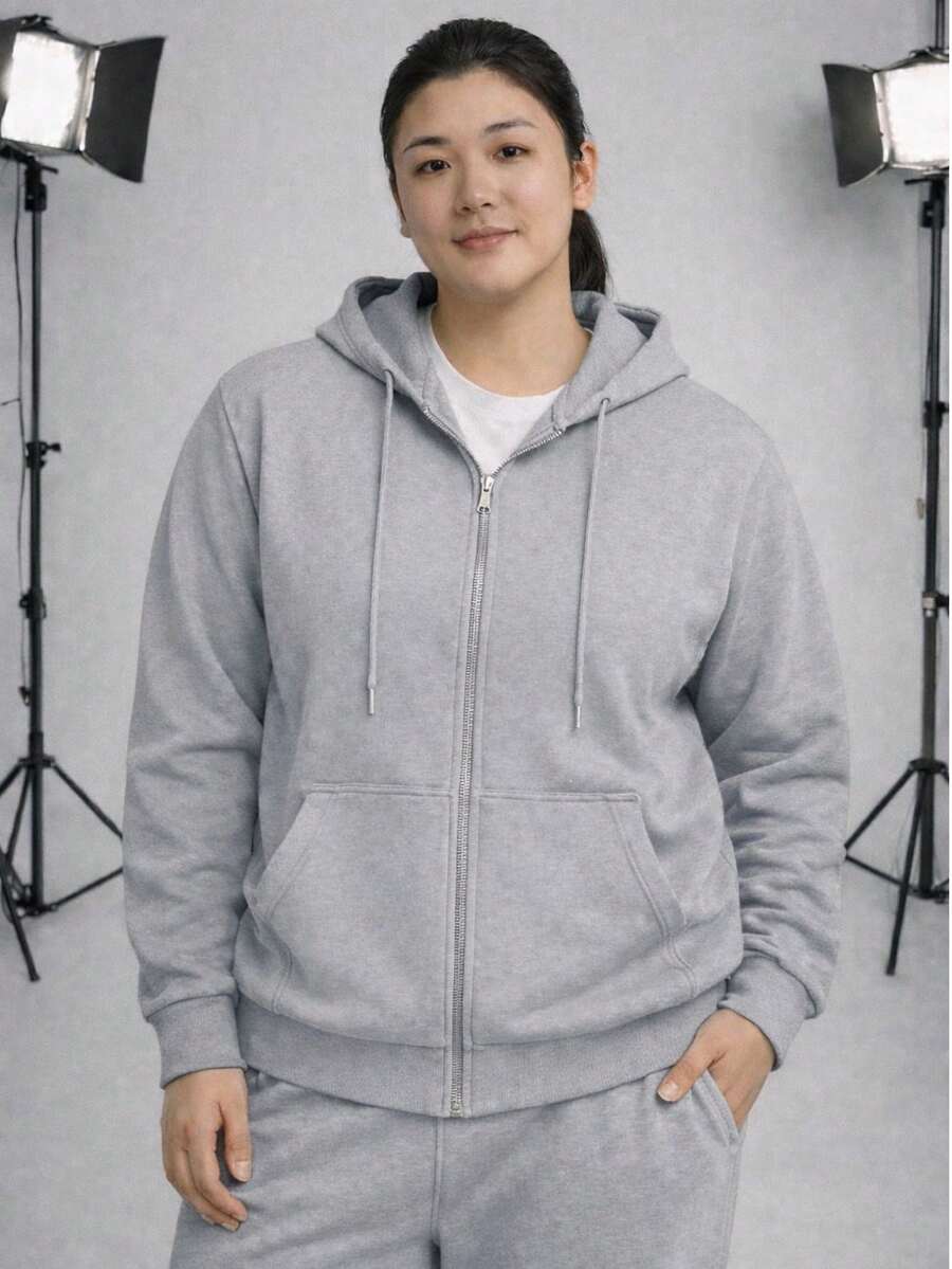 Women's Open Zipper Flannel Sweatshirt | Winter - Xám - Xem 1