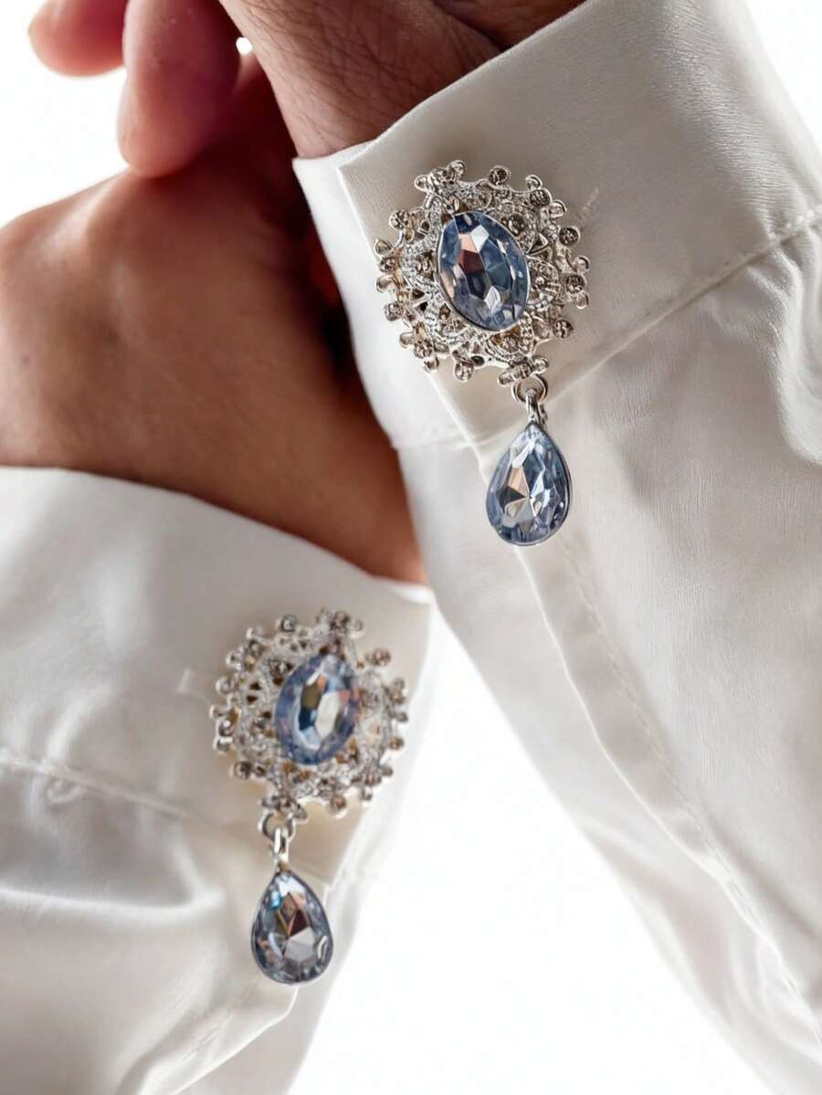 1 st/2 st manschettknappar med diamanter för skjortor, vintageknappar, klädaccessoarer, present, alla hjärtans dag-dekoration - Guld - Visa 1