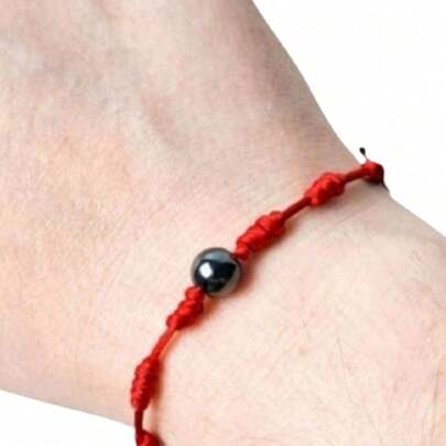 Pulseira 7 Nós Vermelha com Hematita Escudo Protetor para Mulheres e Homens