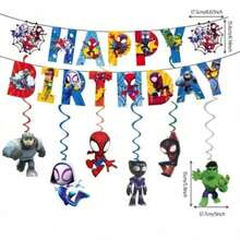 超级英雄主题生日派对装饰、螺旋悬挂装饰、生日快乐派对用品、蜘蛛侠主题生日派对、漫画主题庆祝活动、独立日、毕业典礼或超级英雄主题生日派对 - 套裝 - 查看 7