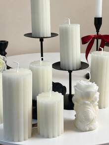 Ins Style 高级白色香薰蜡烛套装，竖条纹齿轮柱形香薰蜡烛，尖头长杆香薰蜡烛，玫瑰柱形蜡，大豆蜡制成，内含香薰蜡烛，可燃烧 48 小时，蜡烛中心，中东斋月装饰，开斋节礼物，送给她的礼物，冬季礼物，生日礼物，派对装饰蜡烛，氛围装饰蜡烛，家居装饰蜡烛。 - 垂直條紋齒輪蠟燭/長桿 - 查看 4