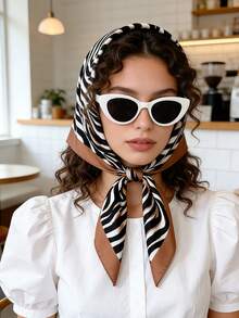 斑马纹缎面头巾沙滩巾套装（1 件），女士时尚配饰，理想礼物 - 彩色 - 查看 1