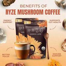 Mushroom Coffee – USDA Organic Instant Coffee With 6 Adaptogenic Mushrooms (Cordyceps, Lion's Mane, Turkey Tail) & MCT Oil – Energy,, Digestion & Immunity – 30 Servings, Made In USA - 1 Pack - 查看 11