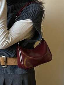 Túi đeo chéo dưới cánh tay bằng da PU tối giản đa năng mới nhất mùa Xuân/Hè 2024, túi đeo vai thời trang có dây xích, túi xách tay chất lượng cao. - Màu Đỏ Sâu - Xem 4