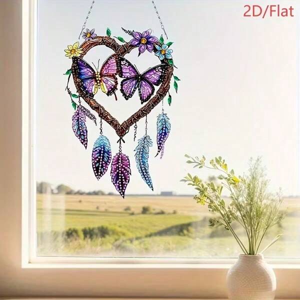 2D/Flat Butterfly Dream Catcher Pendant, Asymmetrical Diamond Art Painting Kit, Home Wall Door Decor Creative Gift, Ideal Holiday Gift