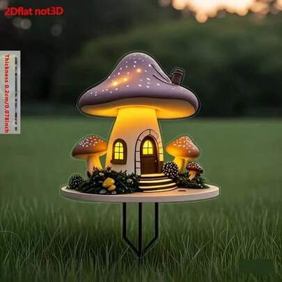 1pc 2D Printed Mushroom House Acrylic Planter Stake, Home Garden Yard Decor